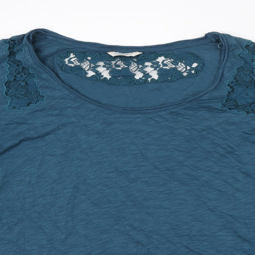 Indigo Womens Blue Polyester Basic T-Shirt Size 24 Scoop Neck - Lace Detail