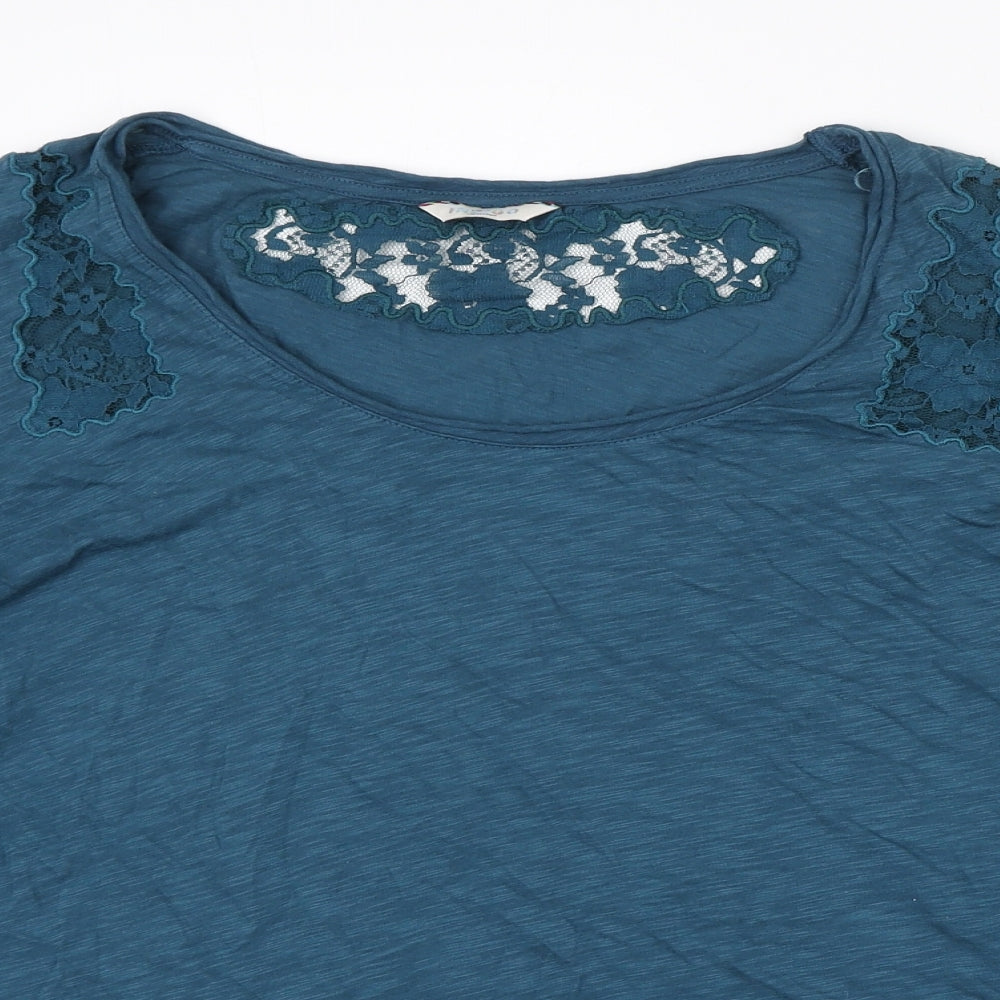 Indigo Womens Blue Polyester Basic T-Shirt Size 24 Scoop Neck - Lace Detail
