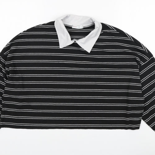 ROMWE Womens Black Striped Polyester Pullover Sweatshirt Size S Pullover