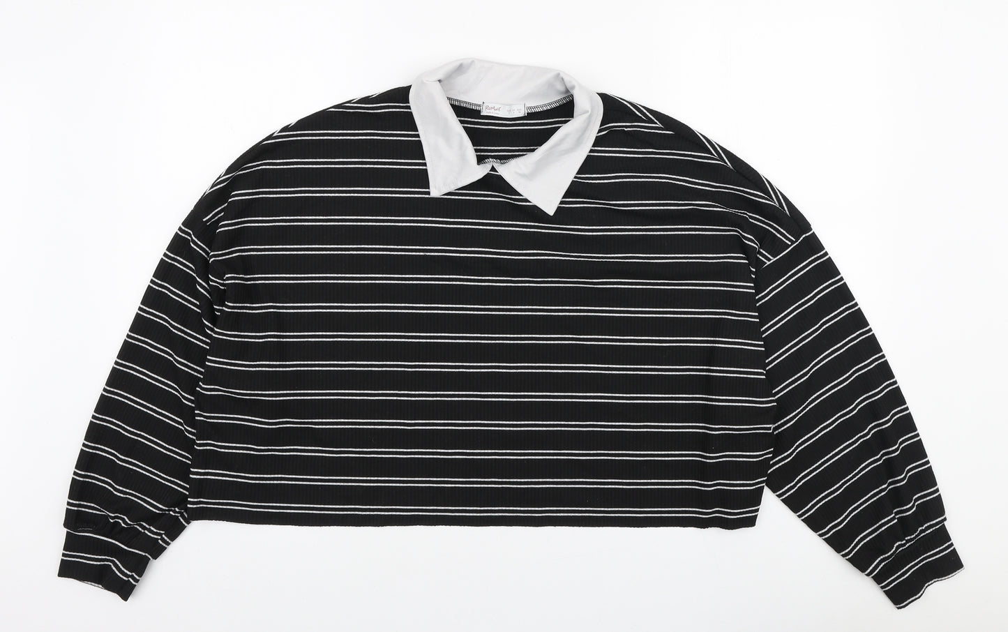 ROMWE Womens Black Striped Polyester Pullover Sweatshirt Size S Pullover