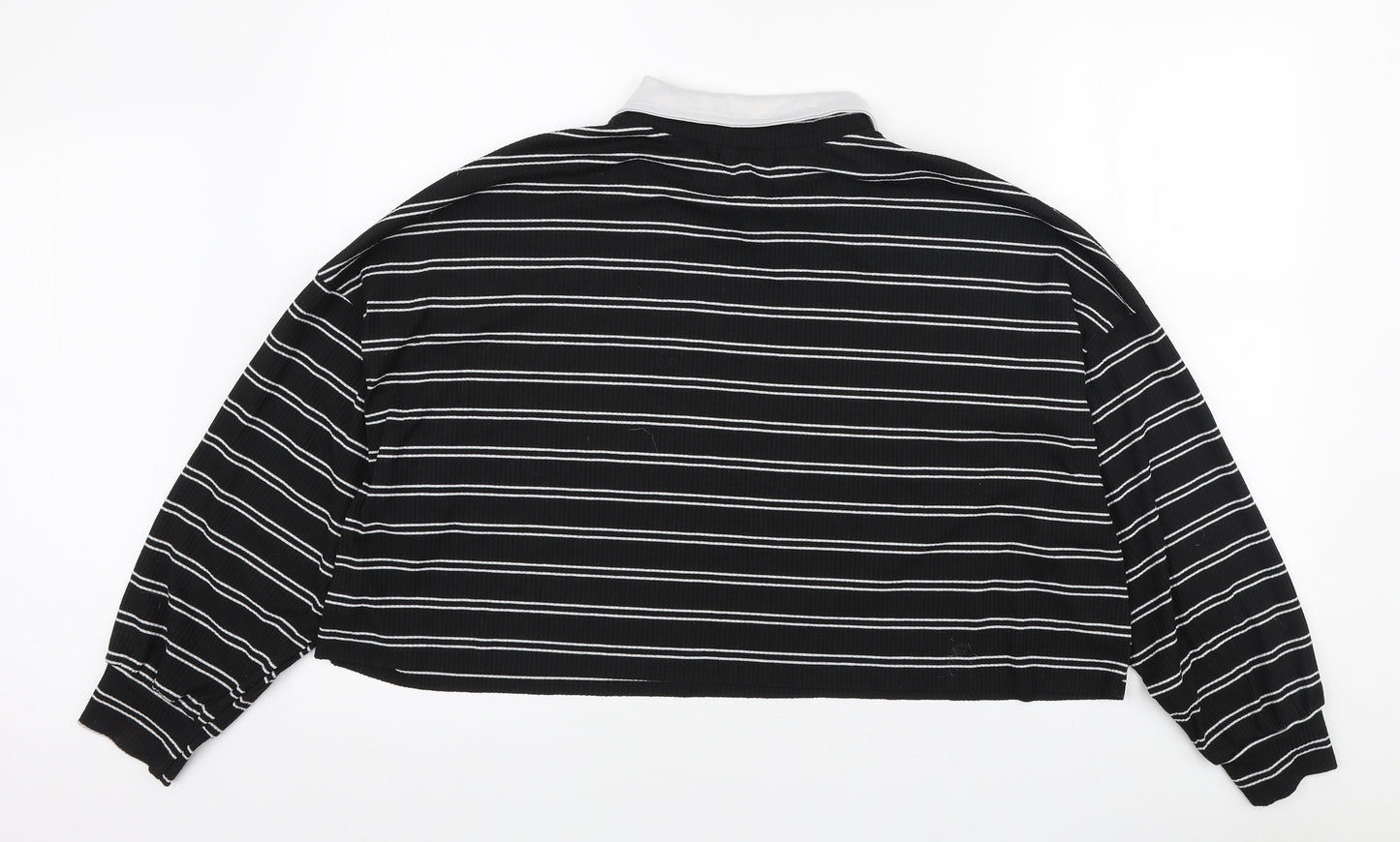 ROMWE Womens Black Striped Polyester Pullover Sweatshirt Size S Pullover