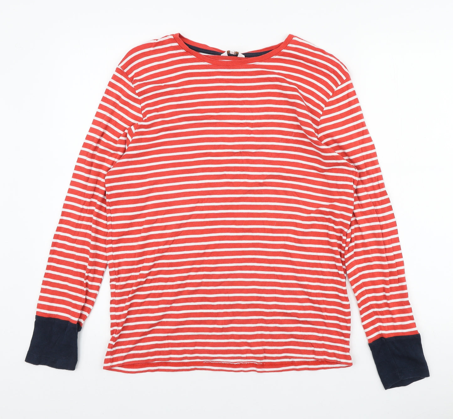Cotton Traders Womens Red Striped Cotton Basic T-Shirt Size 16 Round Neck