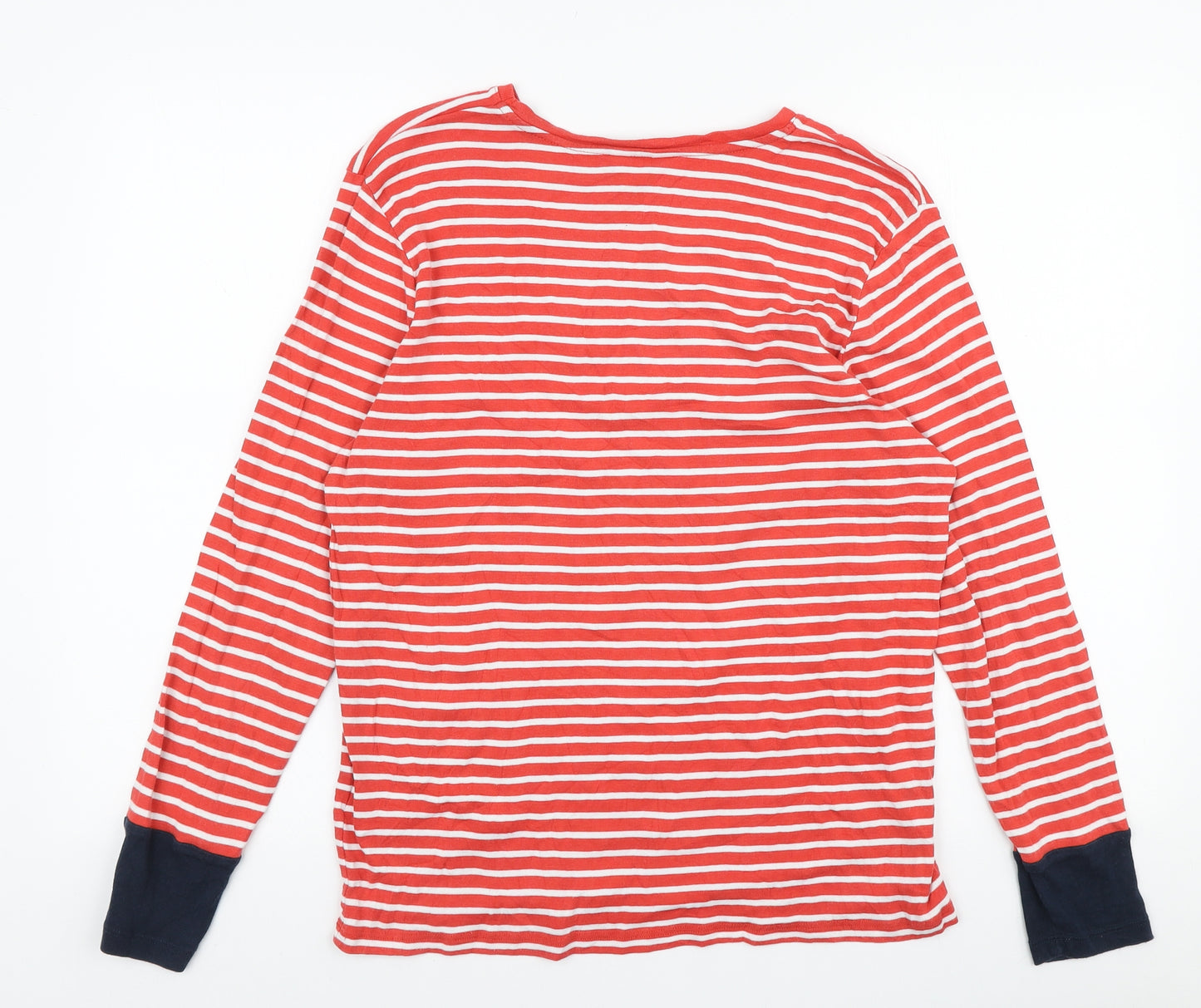 Cotton Traders Womens Red Striped Cotton Basic T-Shirt Size 16 Round Neck