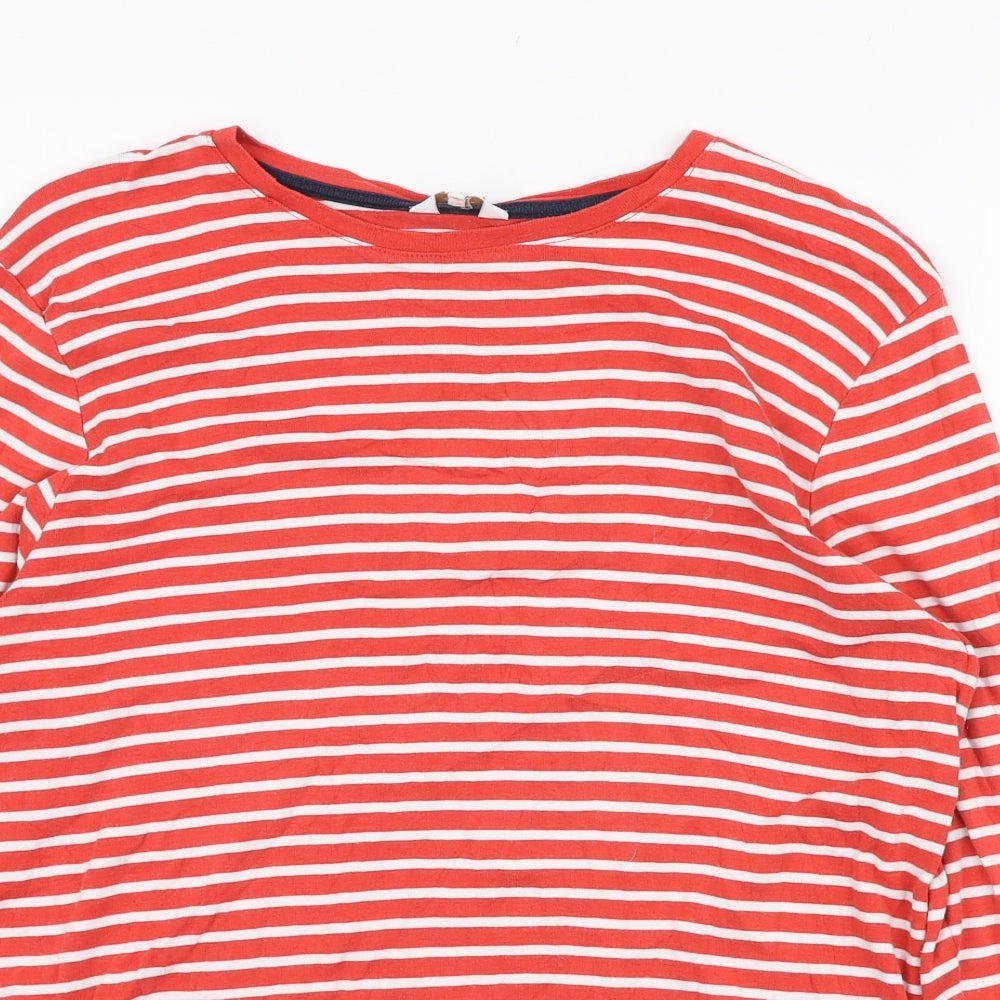 Cotton Traders Womens Red Striped Cotton Basic T-Shirt Size 16 Round Neck
