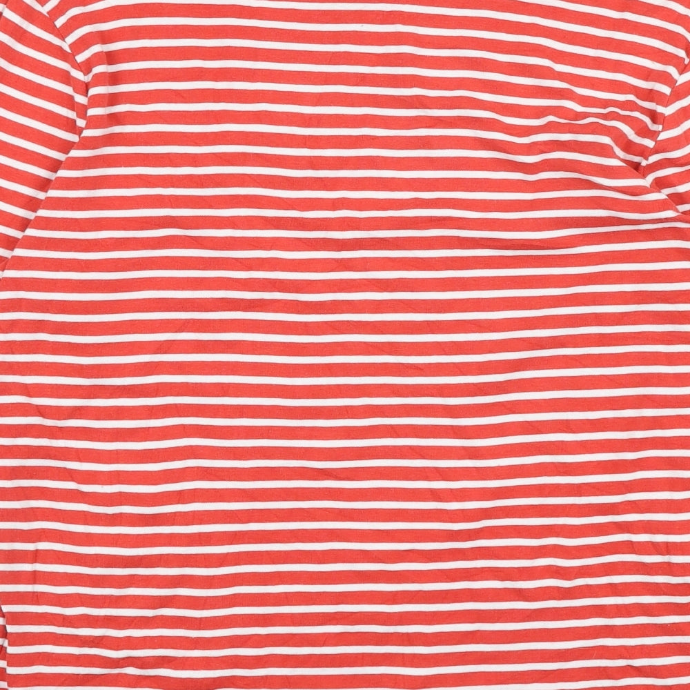 Cotton Traders Womens Red Striped Cotton Basic T-Shirt Size 16 Round Neck
