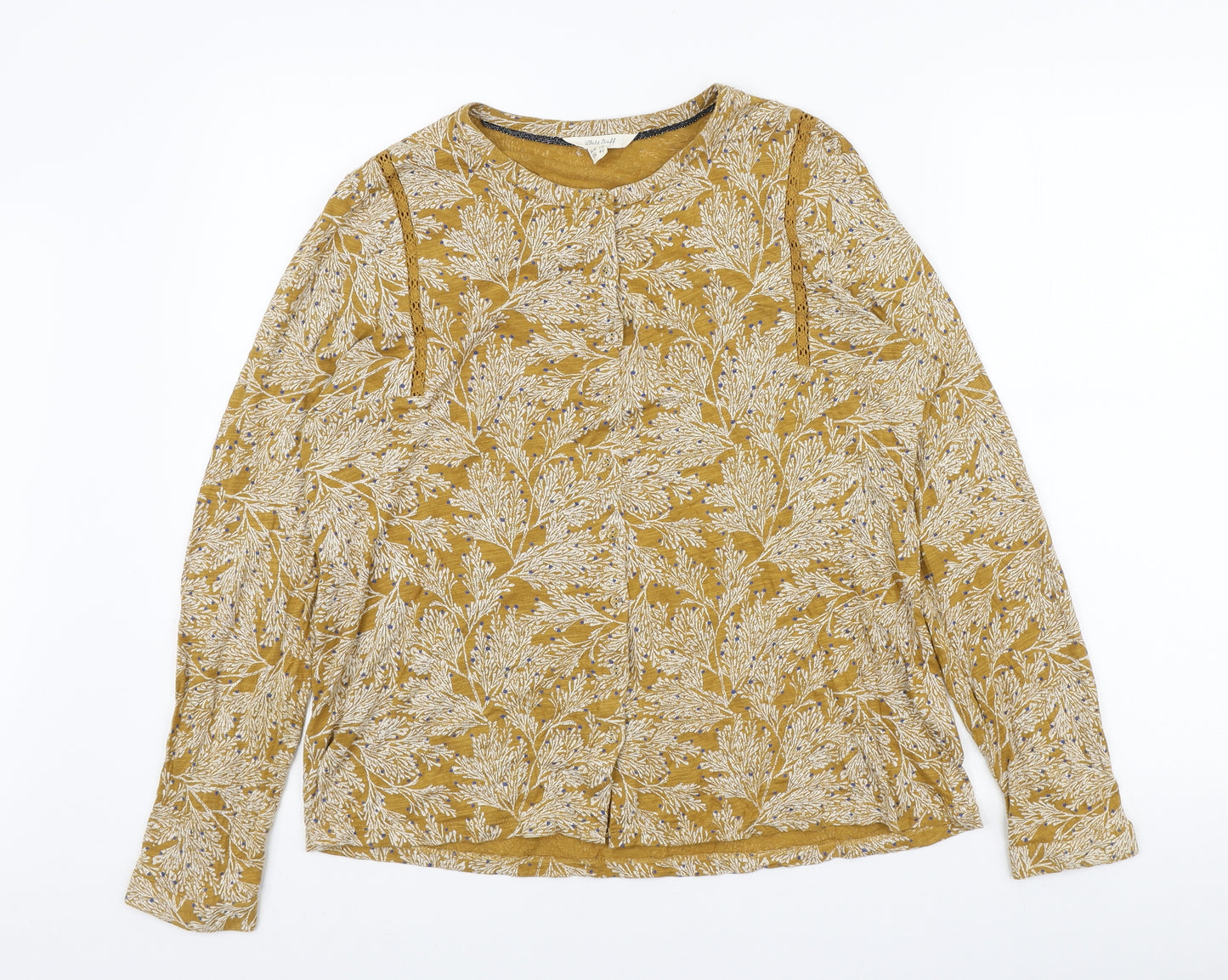 White Stuff Womens Yellow Floral Cotton Basic Button-Up Size 12 Round Neck