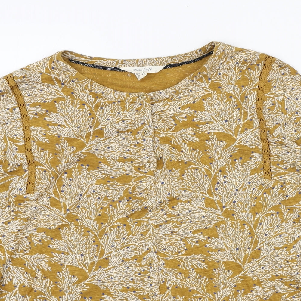 White Stuff Womens Yellow Floral Cotton Basic Button-Up Size 12 Round Neck
