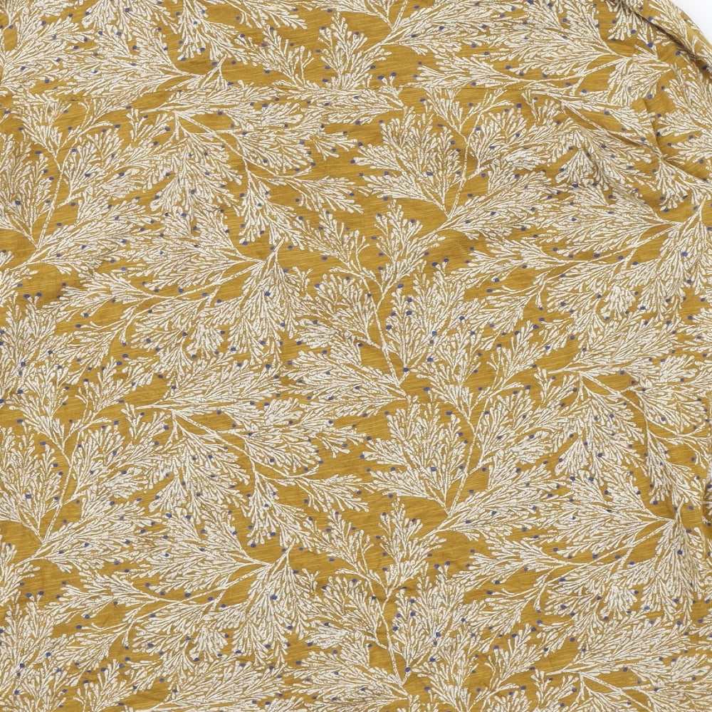 White Stuff Womens Yellow Floral Cotton Basic Button-Up Size 12 Round Neck