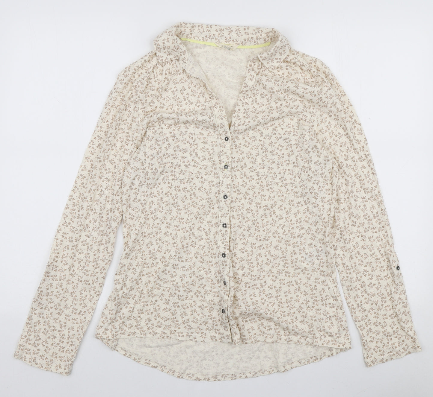 White Stuff Womens Ivory Floral Cotton Basic Button-Up Size 12 Collared