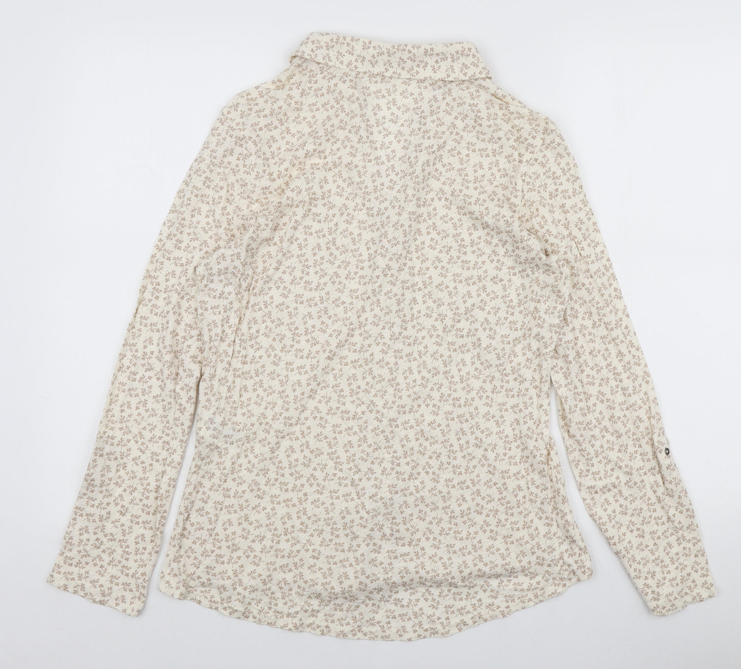 White Stuff Womens Ivory Floral Cotton Basic Button-Up Size 12 Collared
