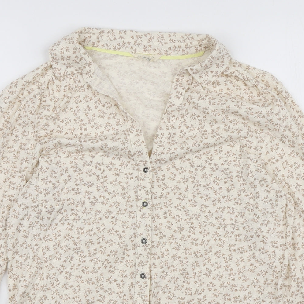 White Stuff Womens Ivory Floral Cotton Basic Button-Up Size 12 Collared