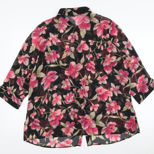 Marks and Spencer Womens Black Floral Polyester Basic Button-Up Size 20 Collared