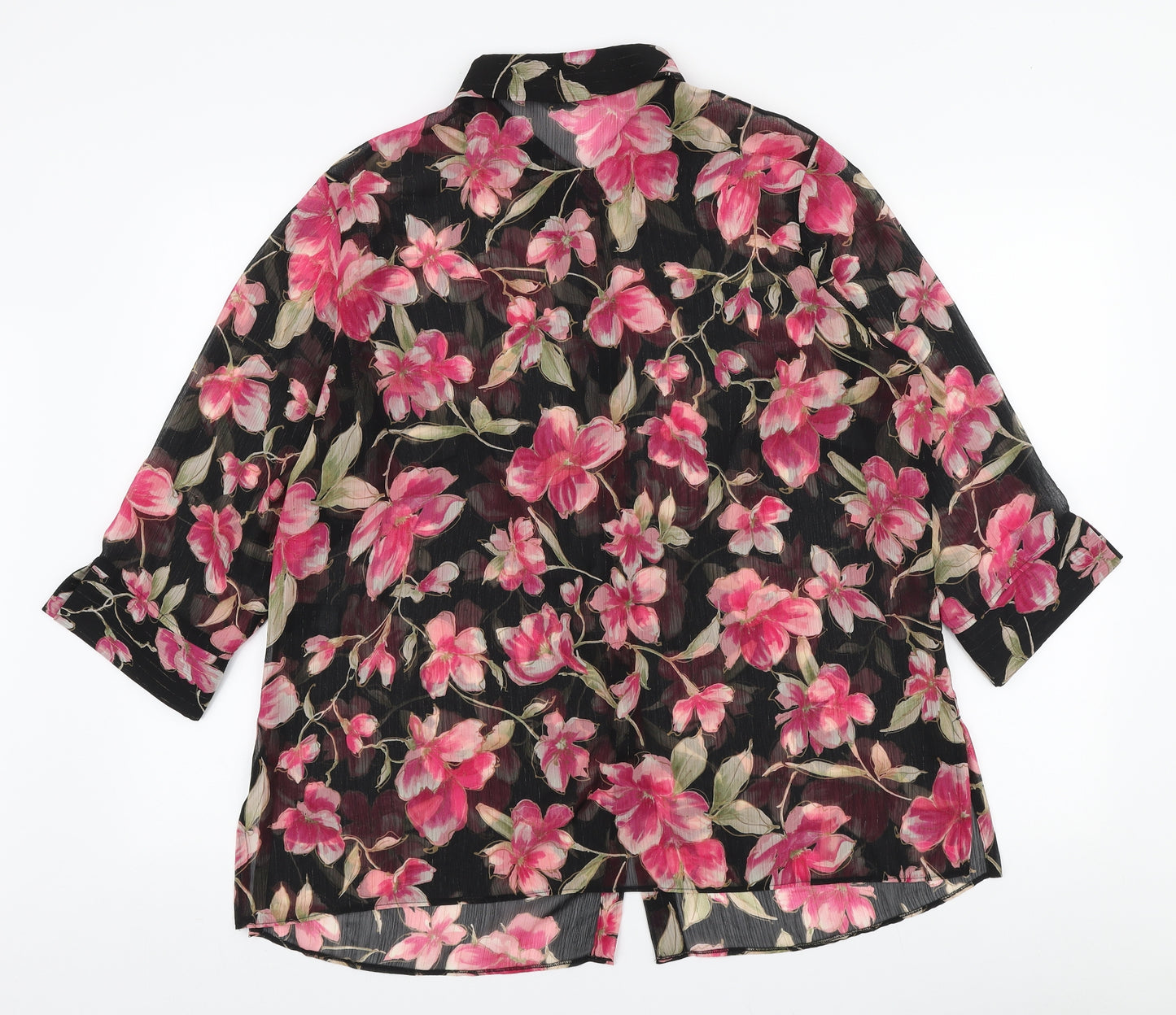 Marks and Spencer Womens Black Floral Polyester Basic Button-Up Size 20 Collared