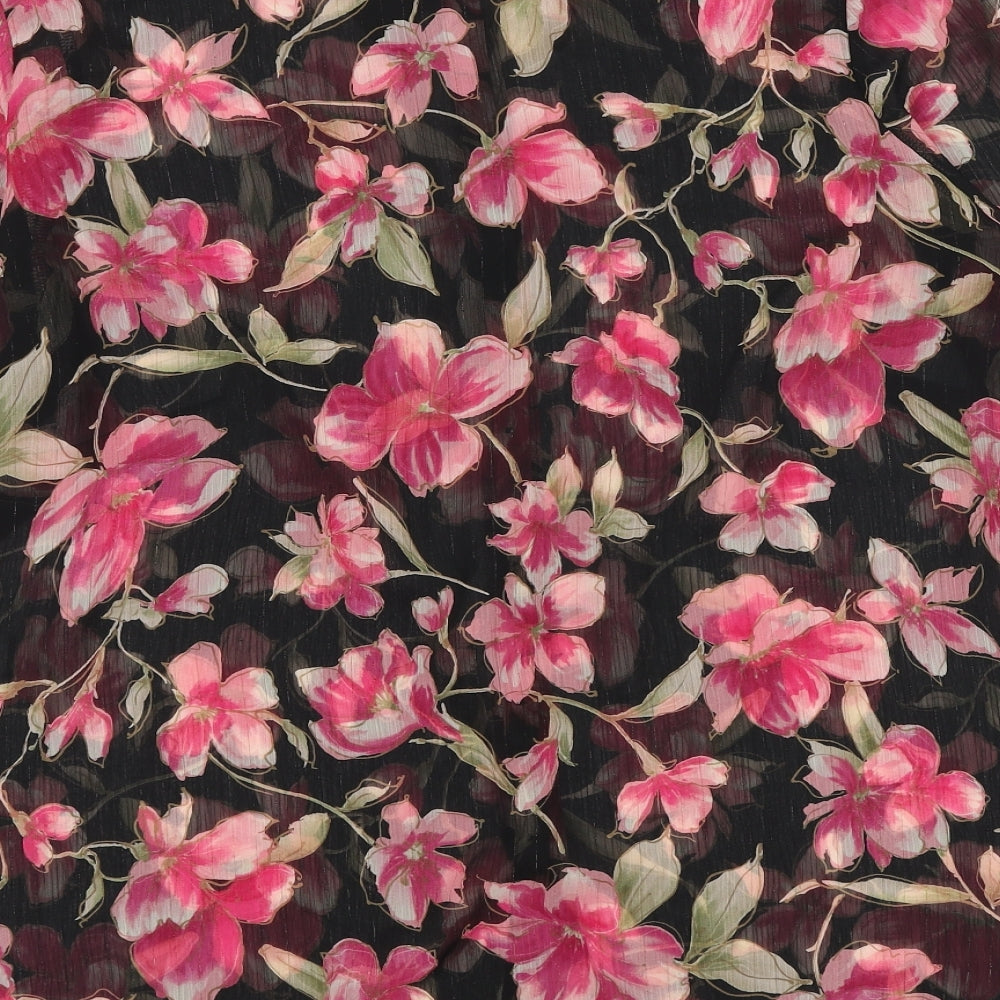 Marks and Spencer Womens Black Floral Polyester Basic Button-Up Size 20 Collared