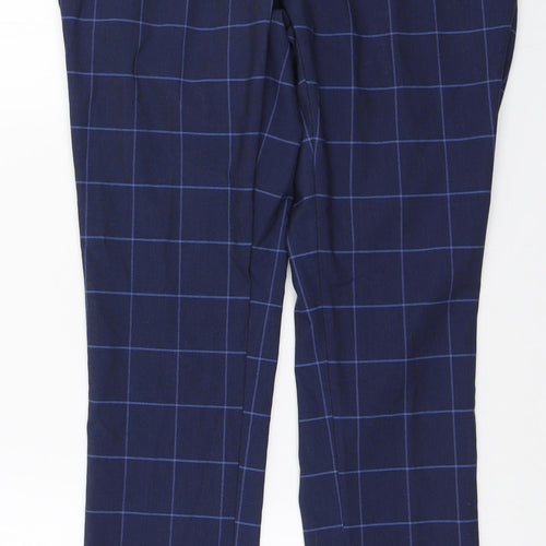Boohoo Mens Blue Check Polyester Trousers Size 28 in L29 in Slim Zip