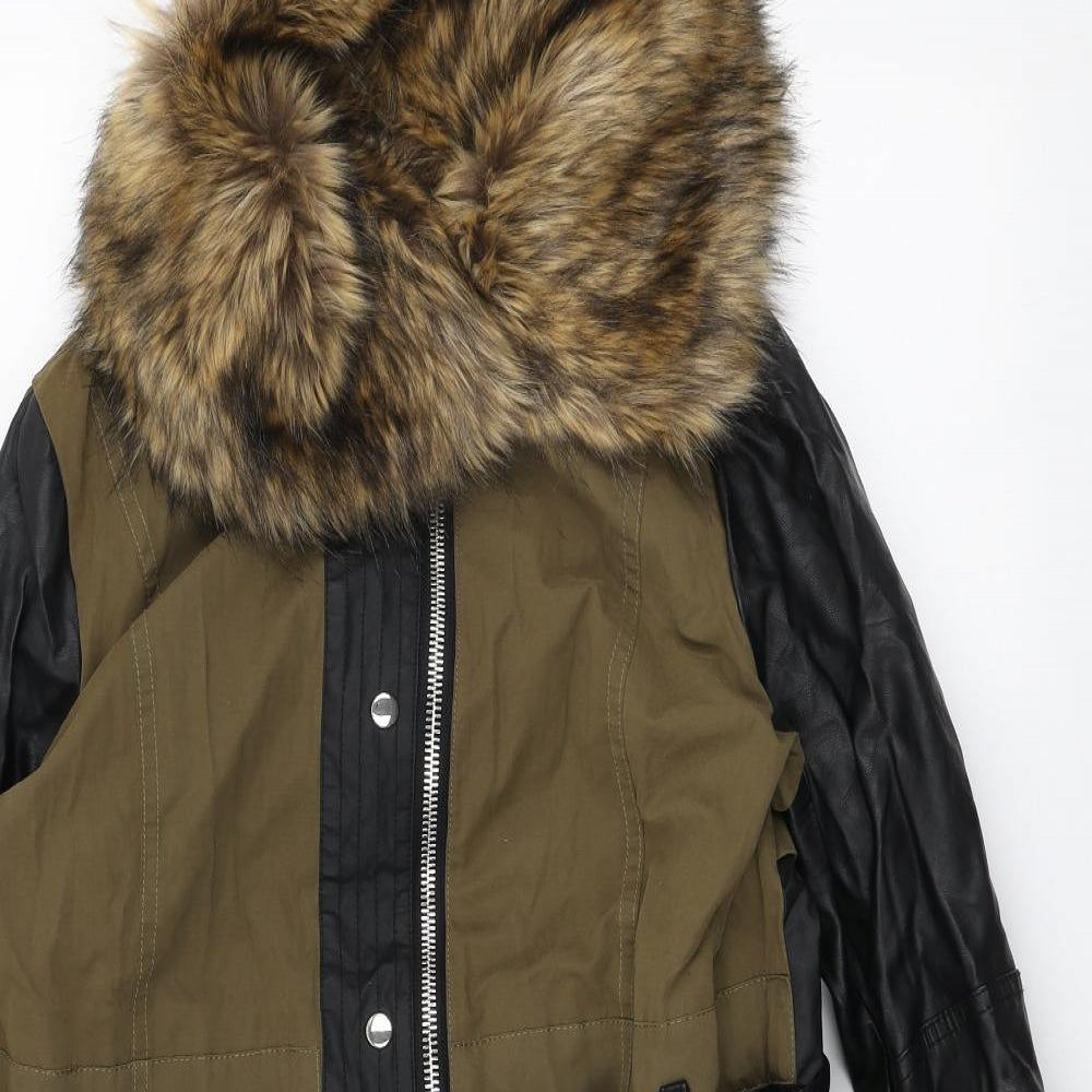 River Island Womens Black Parka Coat Size 14 Zip