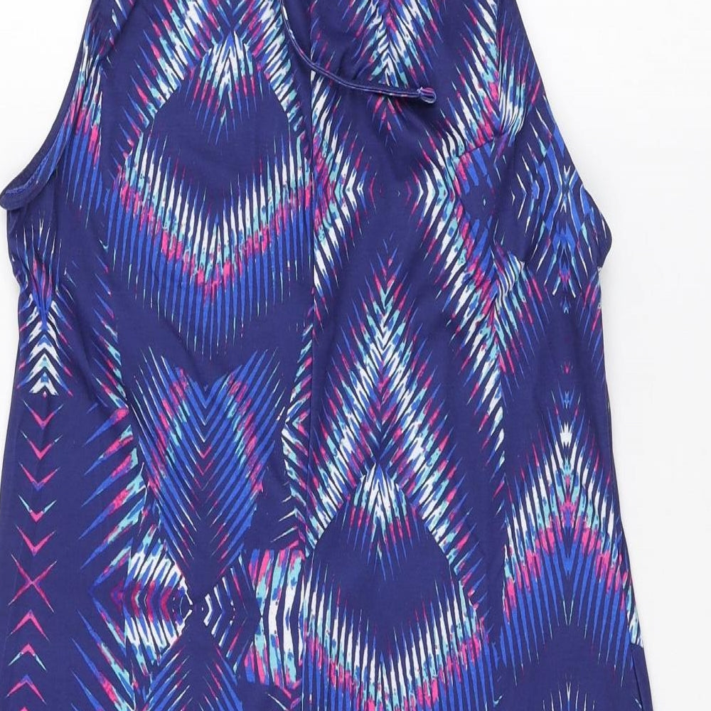 Kaleidoscope Womens Blue Geometric Polyester A-Line Size 14 Halter Pullover