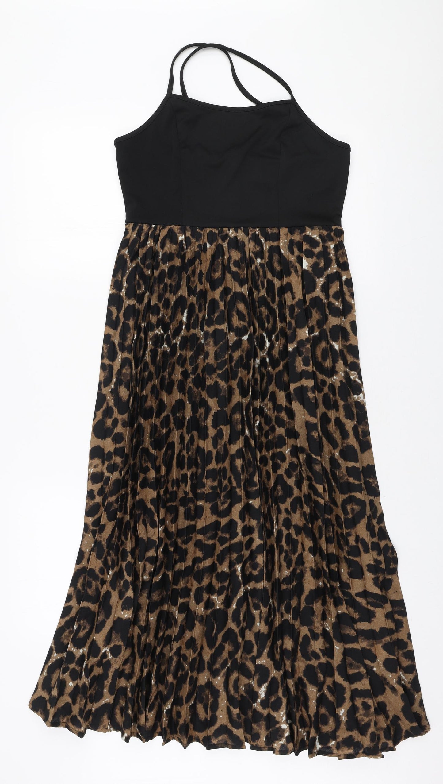 SheIn Womens Brown Animal Print Polyester Fit & Flare Size S Round Neck Zip