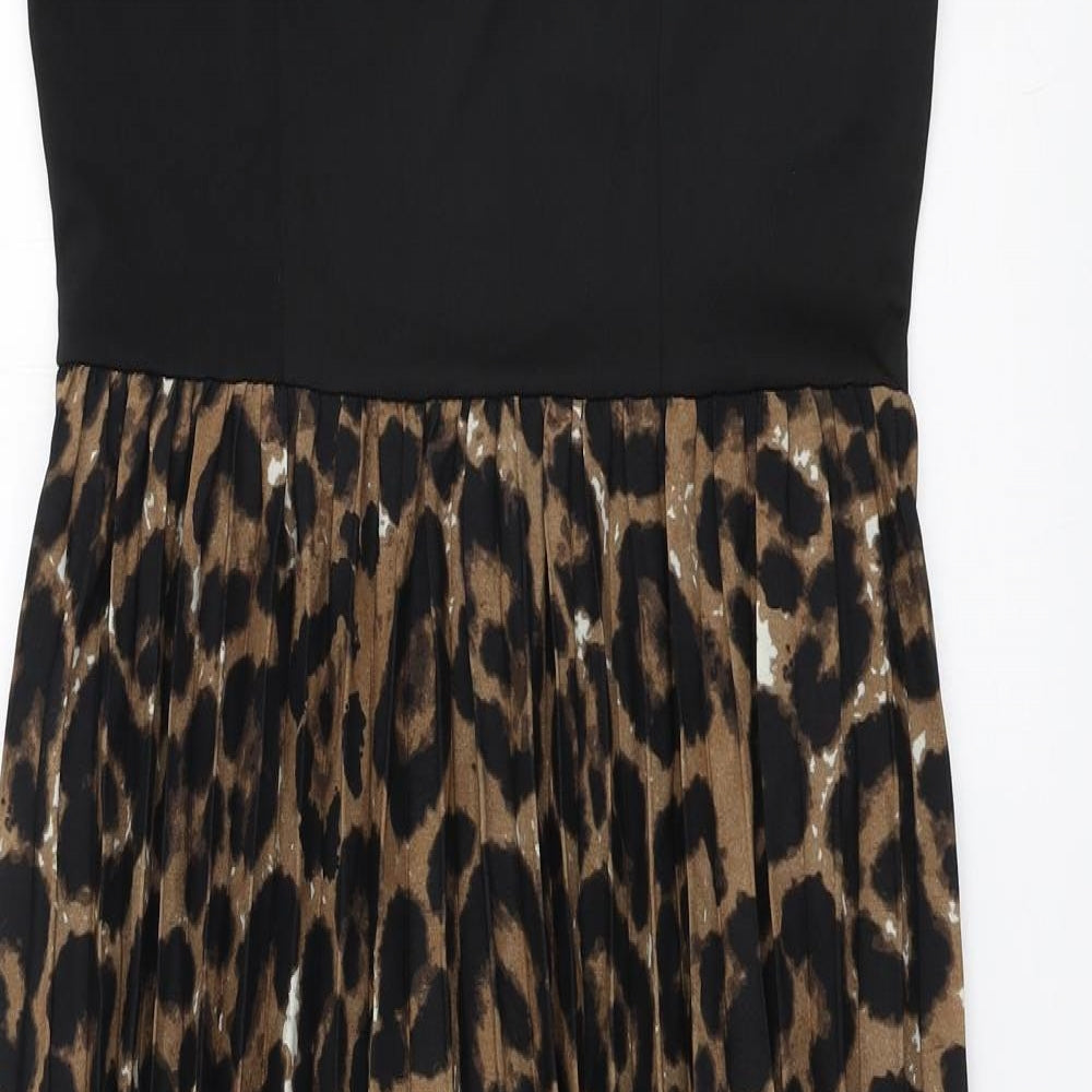 SheIn Womens Brown Animal Print Polyester Fit & Flare Size S Round Neck Zip