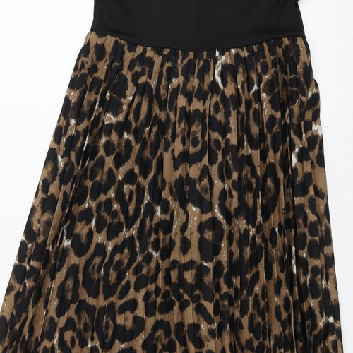 SheIn Womens Brown Animal Print Polyester Fit & Flare Size S Round Neck Zip