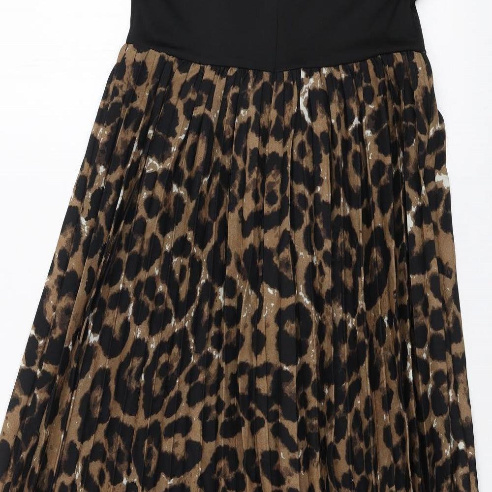SheIn Womens Brown Animal Print Polyester Fit & Flare Size S Round Neck Zip