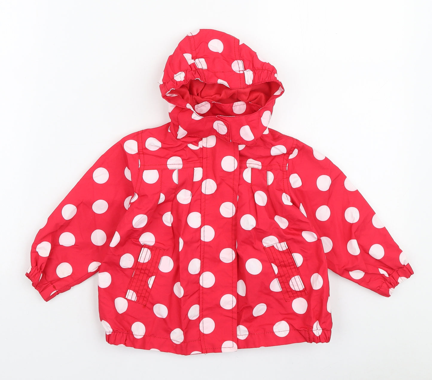 Young Dimension Girls Red Polka Dot Rain Coat Jacket Size 12-18 Months Zip