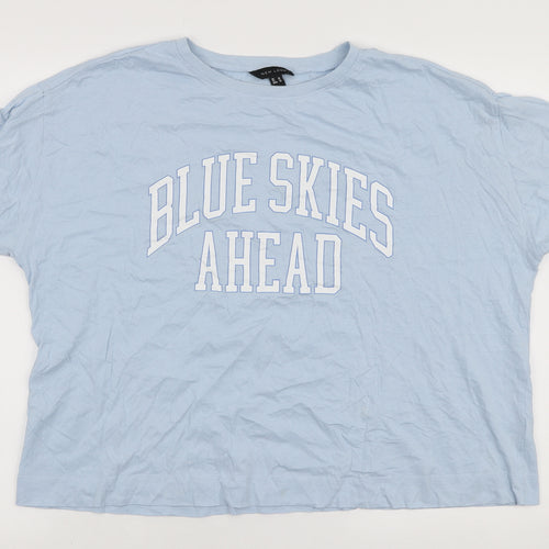 New Look Womens Blue Cotton Basic T-Shirt Size 18 Round Neck - Blue Skies Ahead