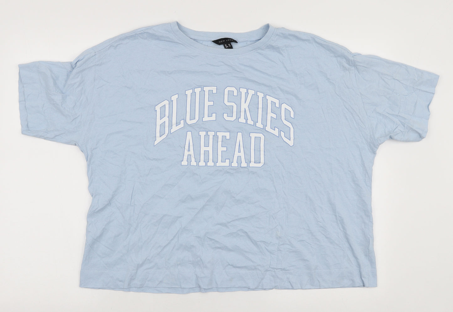 New Look Womens Blue Cotton Basic T-Shirt Size 18 Round Neck - Blue Skies Ahead