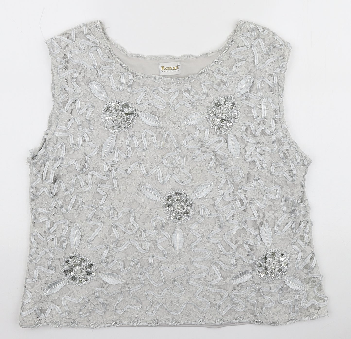 Roman Originals Womens Blue Floral Polyester Basic Blouse Size XL Scoop Neck