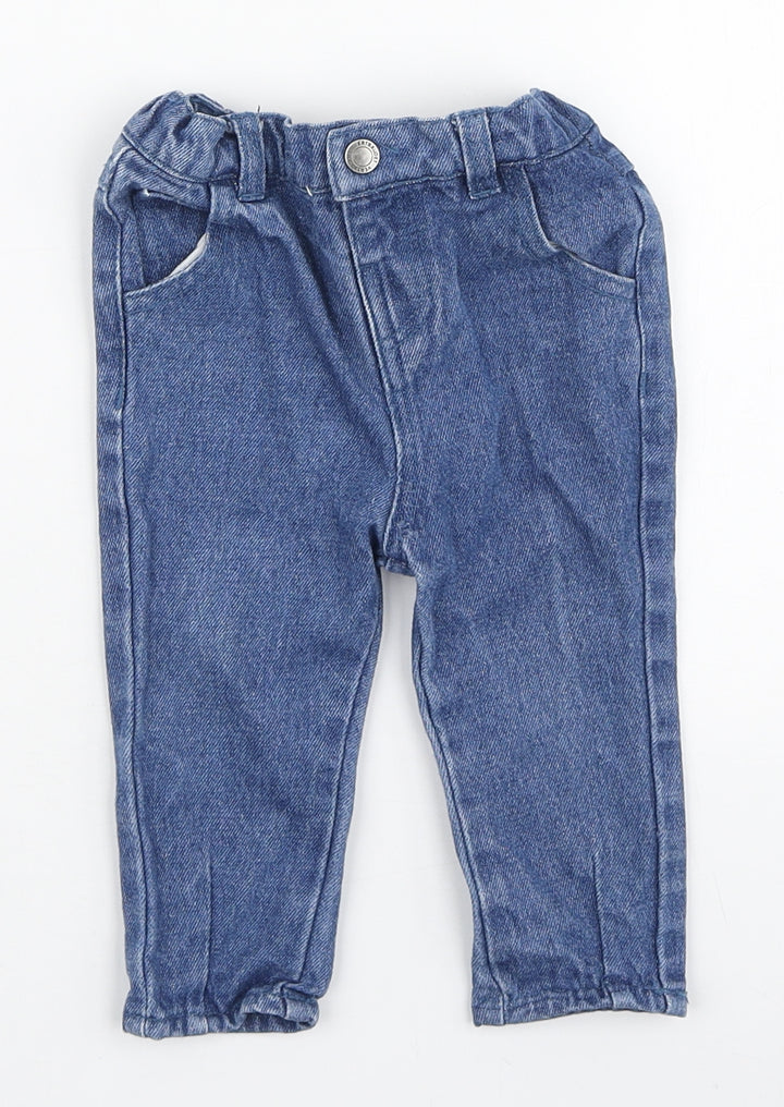 Vertbaudet Girls Blue Cotton Jogger Jeans Size 9-12 Months Snap