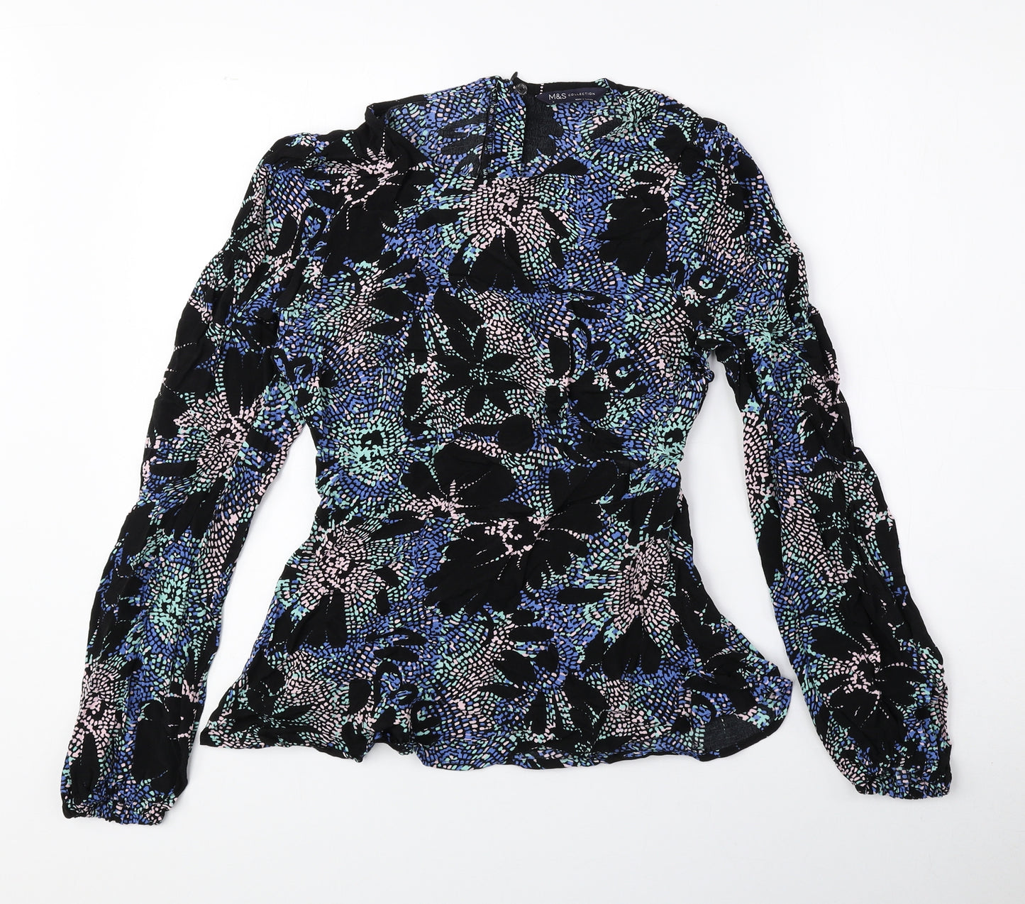 Marks and Spencer Womens Multicoloured Floral Viscose Basic Blouse Size 6 Round Neck