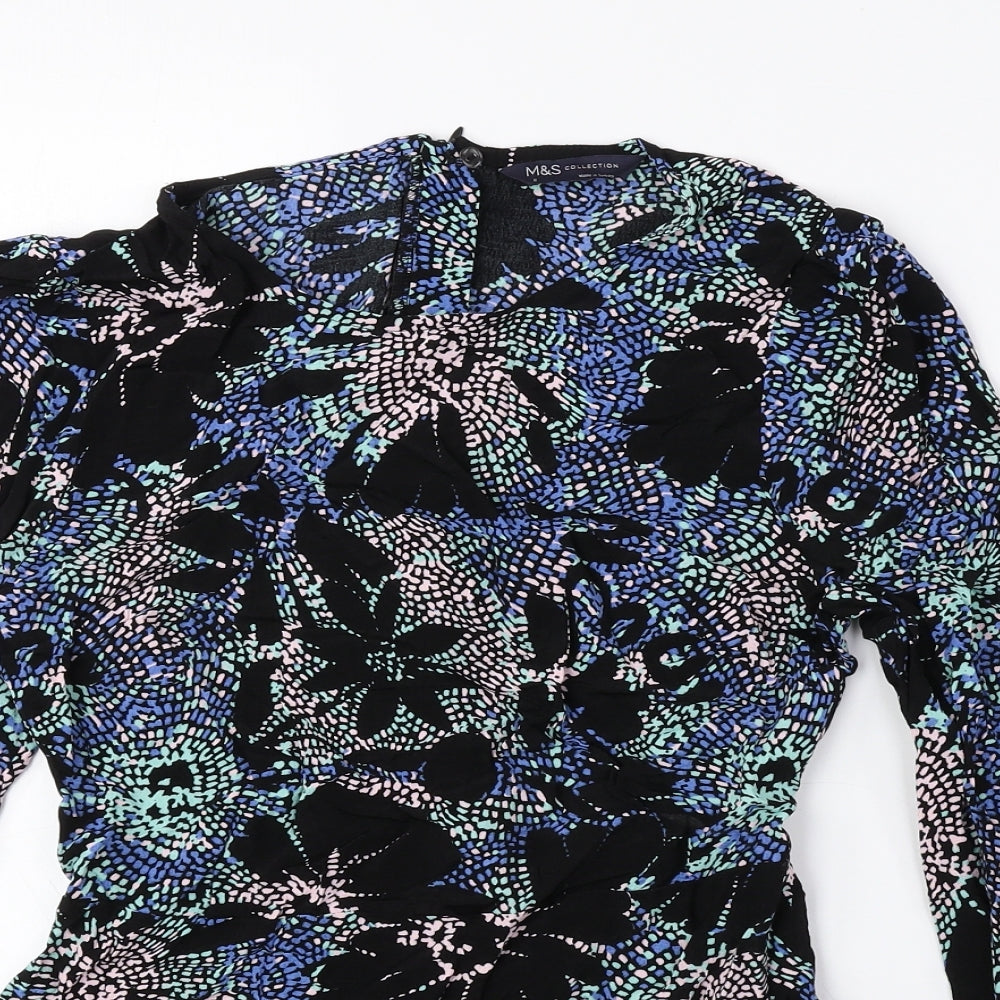 Marks and Spencer Womens Multicoloured Floral Viscose Basic Blouse Size 6 Round Neck