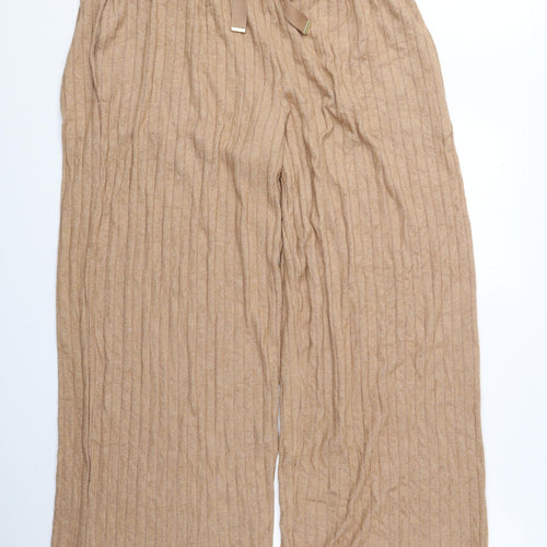 The Lounge Edit Womens Beige Polyester Jogger Trousers Size 16 L26 in Regular - Ribbed