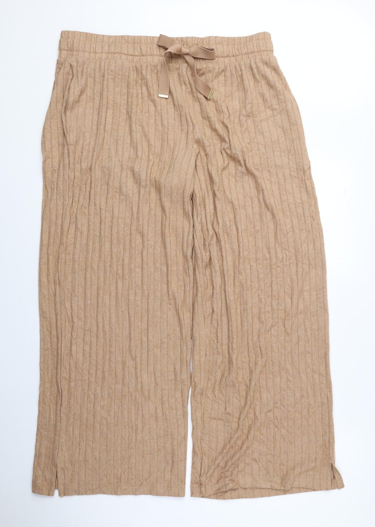 The Lounge Edit Womens Beige Polyester Jogger Trousers Size 16 L26 in Regular - Ribbed