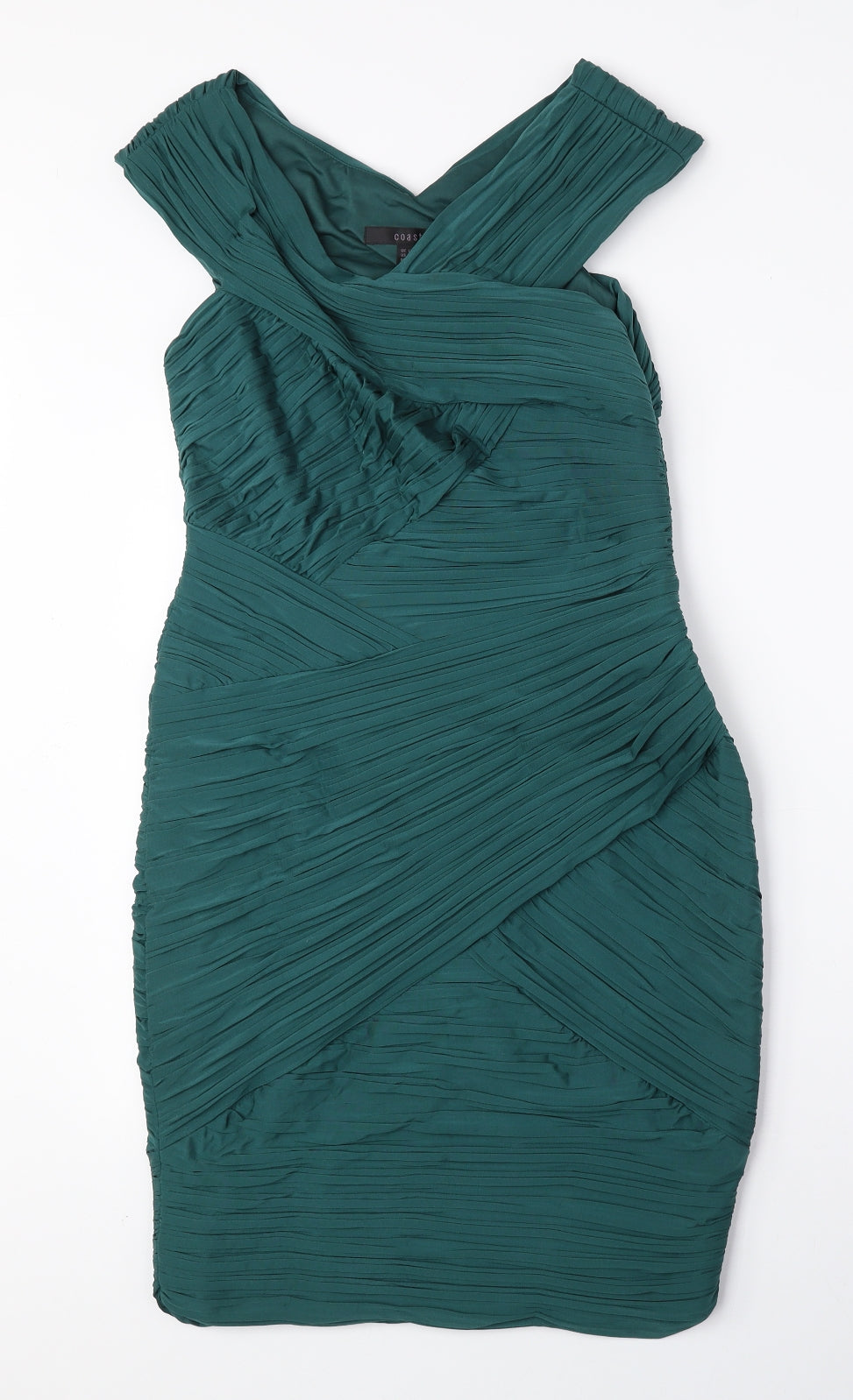 Coast Womens Green Acetate Bodycon Size 12 V-Neck Zip