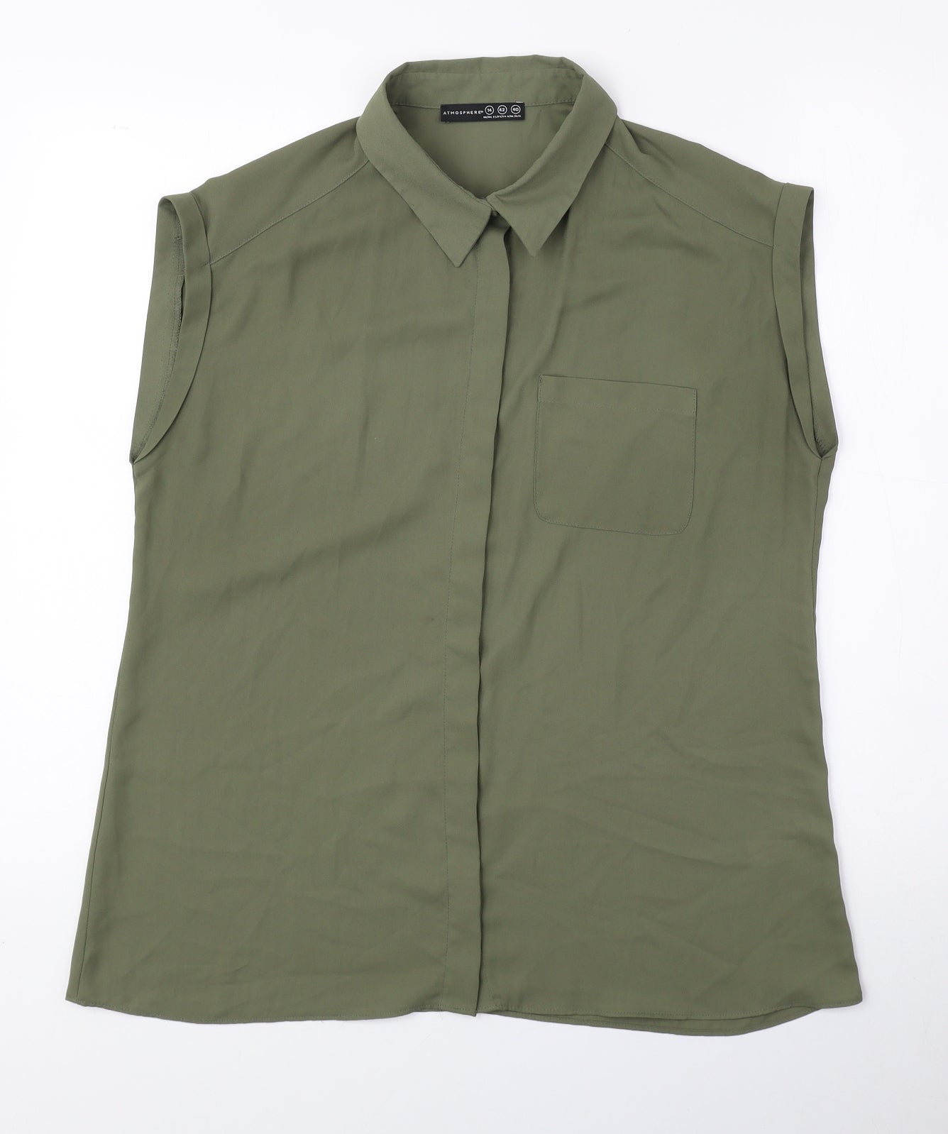 Atmosphere Womens Green Polyester Basic Button-Up Size 14 Collared