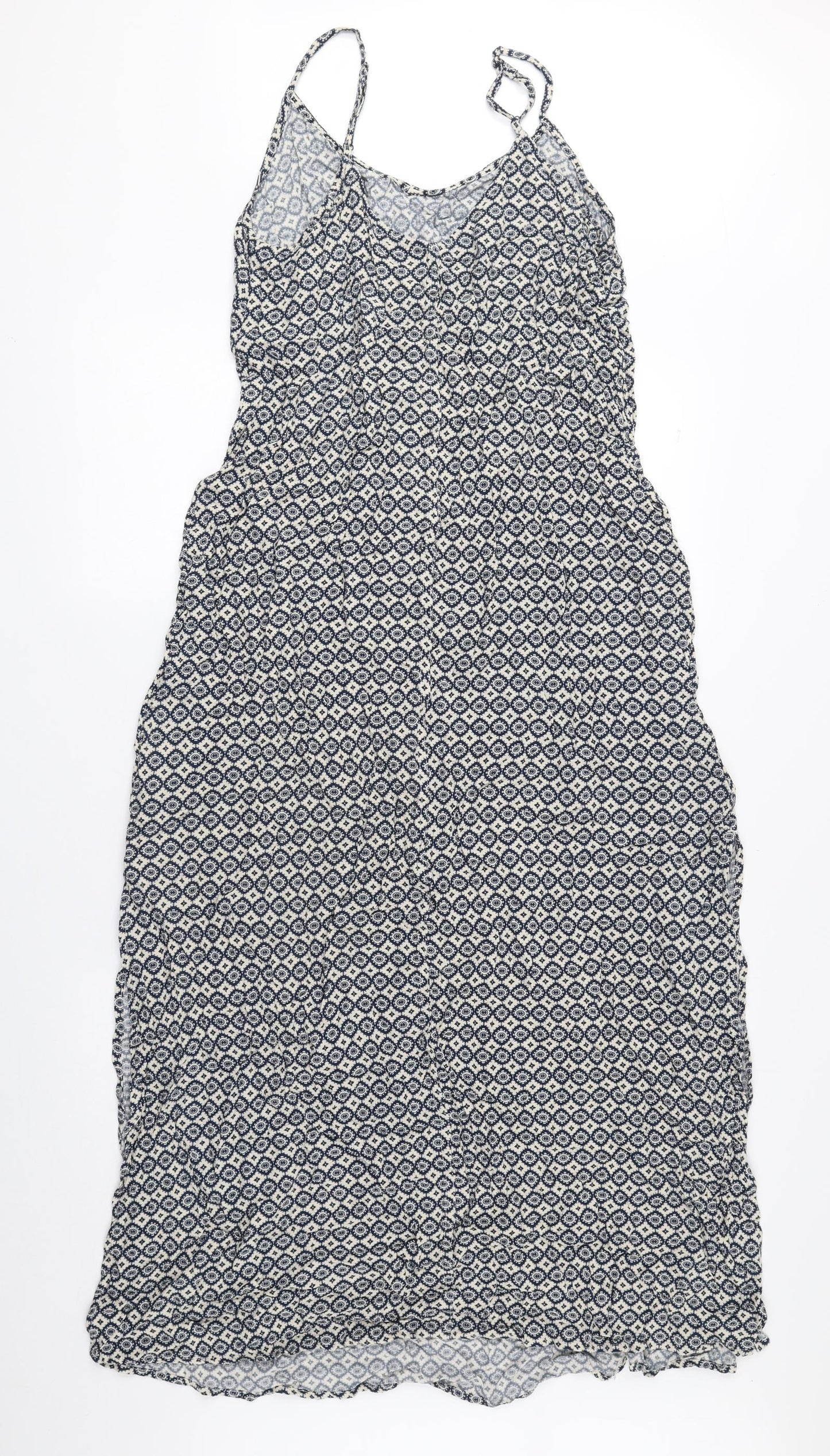 Marks and Spencer Womens Blue Geometric Viscose A-Line Size 18 Sweetheart Pullover