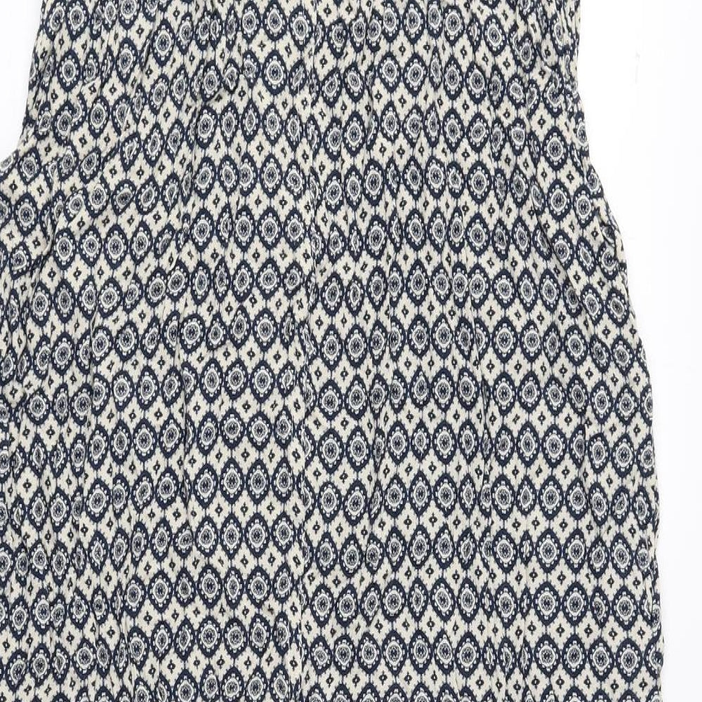 Marks and Spencer Womens Blue Geometric Viscose A-Line Size 18 Sweetheart Pullover