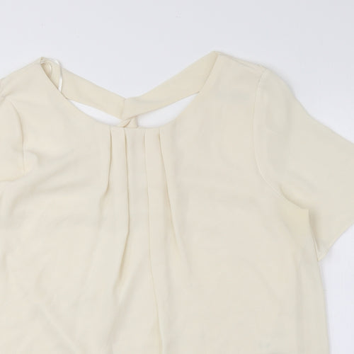 TU Womens Ivory Polyester Basic Blouse Size 12 Round Neck