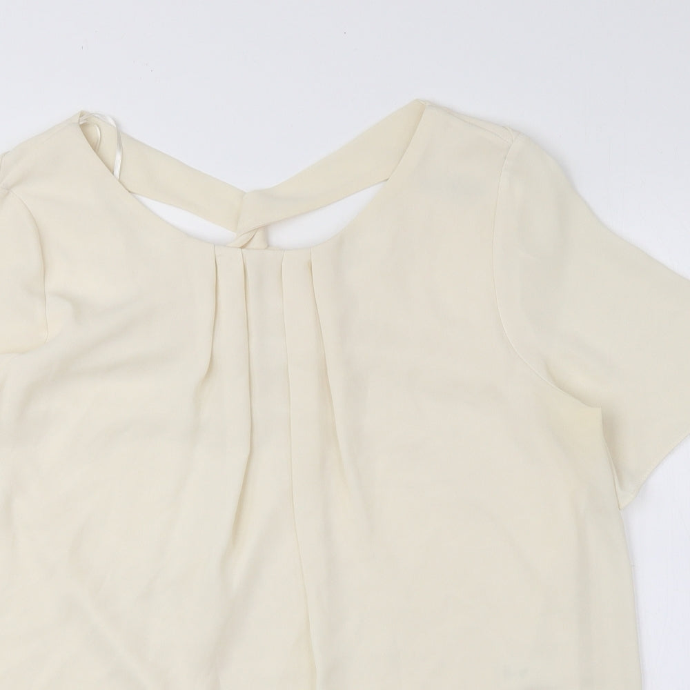 TU Womens Ivory Polyester Basic Blouse Size 12 Round Neck