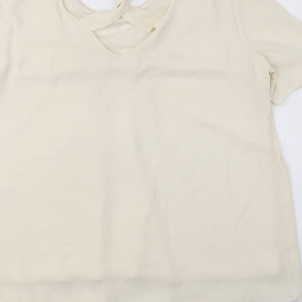 TU Womens Ivory Polyester Basic Blouse Size 12 Round Neck