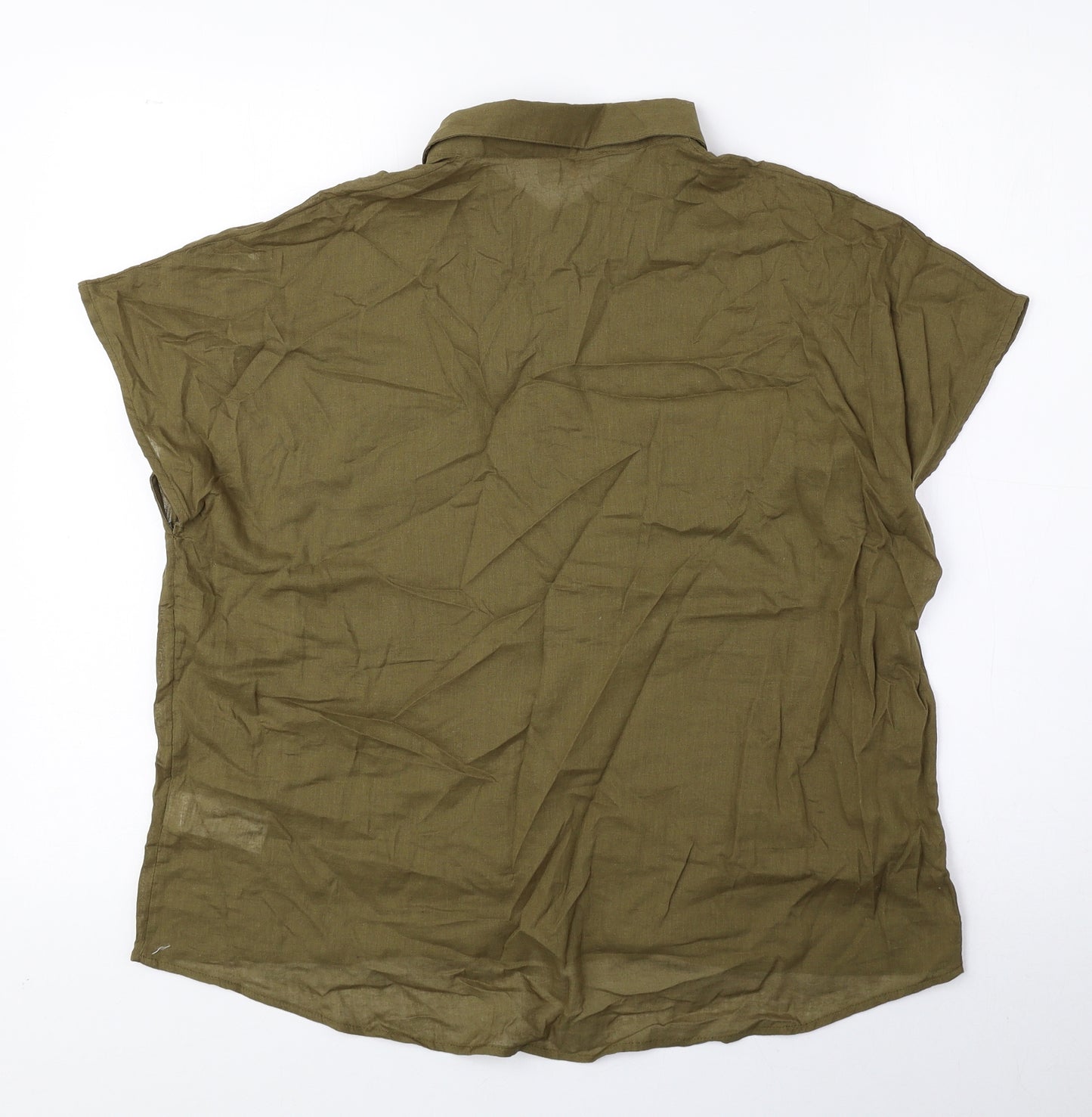 R Edition Womens Green 100% Cotton Basic Button-Up Size 14 Collared