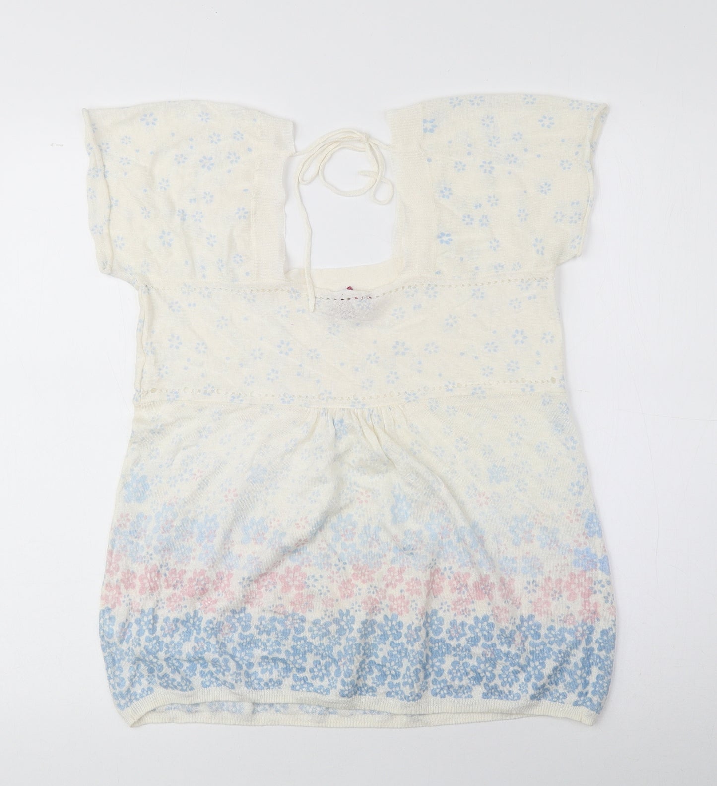 White Stuff Womens Ivory Floral Linen Basic Blouse Size 12 Square Neck