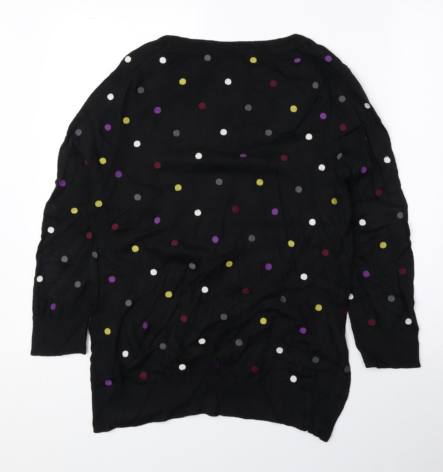 Hobbs Womens Black Scoop Neck Polka Dot Cotton Pullover Jumper Size 14