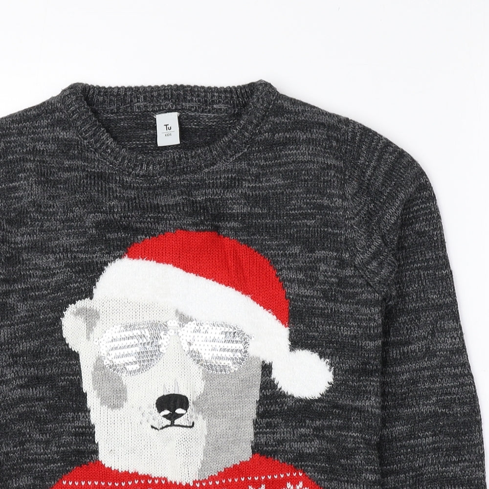 TU Boys Grey Round Neck Acrylic Pullover Jumper Size 8 Years Pullover - Polar Bear