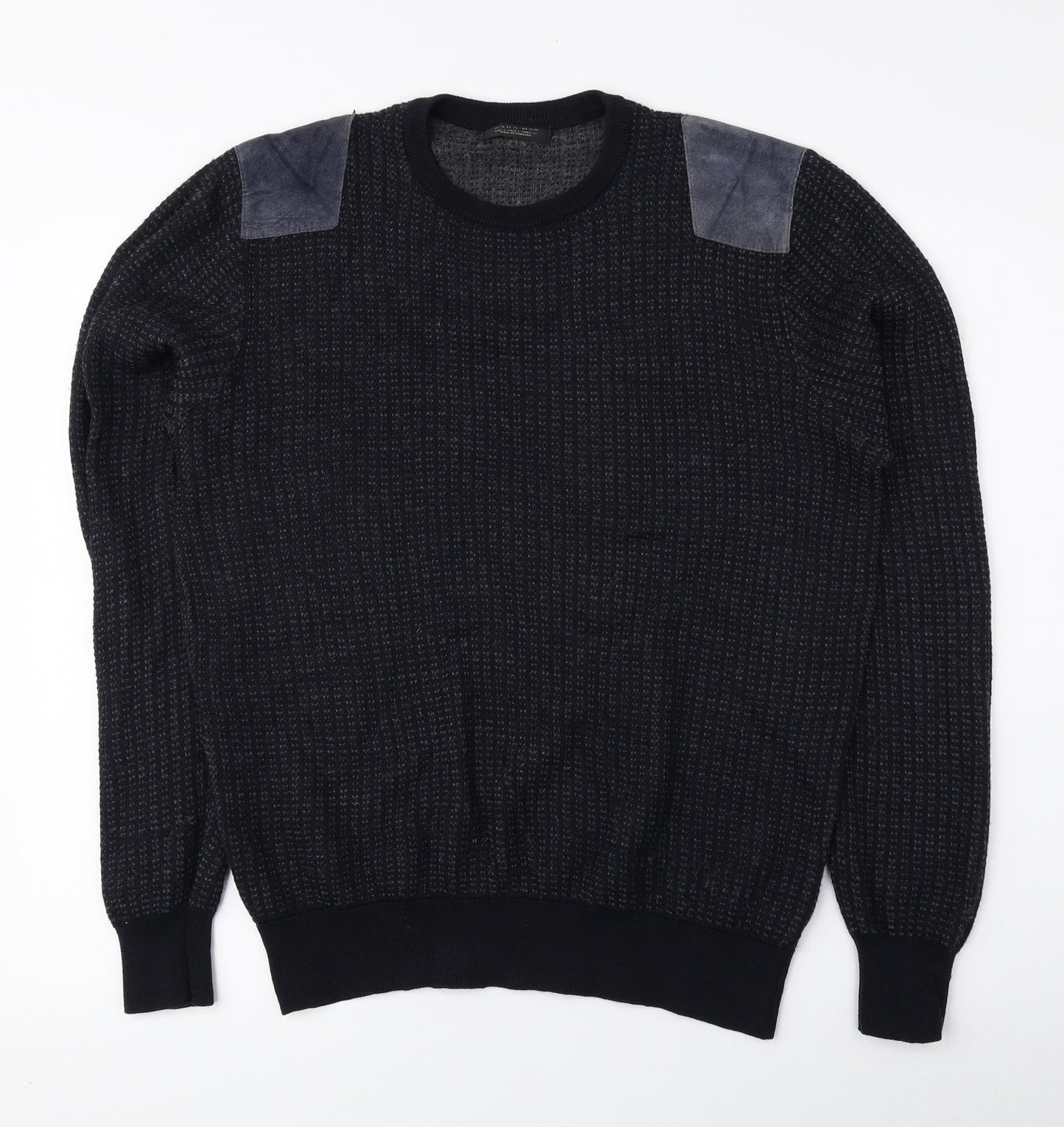 Zara Mens Blue Round Neck Polyester Pullover Jumper Size L