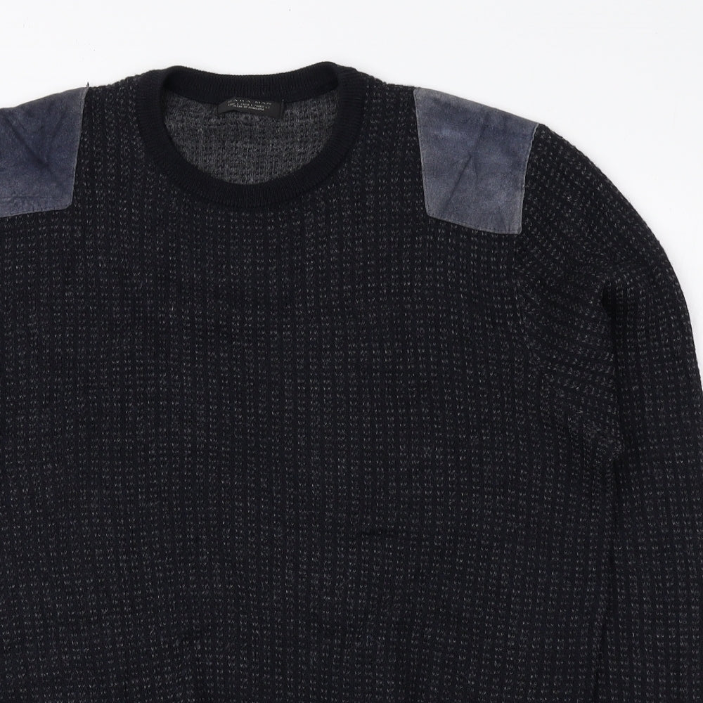 Zara Mens Blue Round Neck Polyester Pullover Jumper Size L