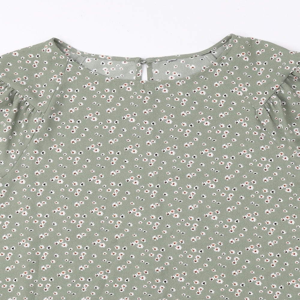 Peacocks Womens Green Floral Polyester Basic Blouse Size 14 Round Neck