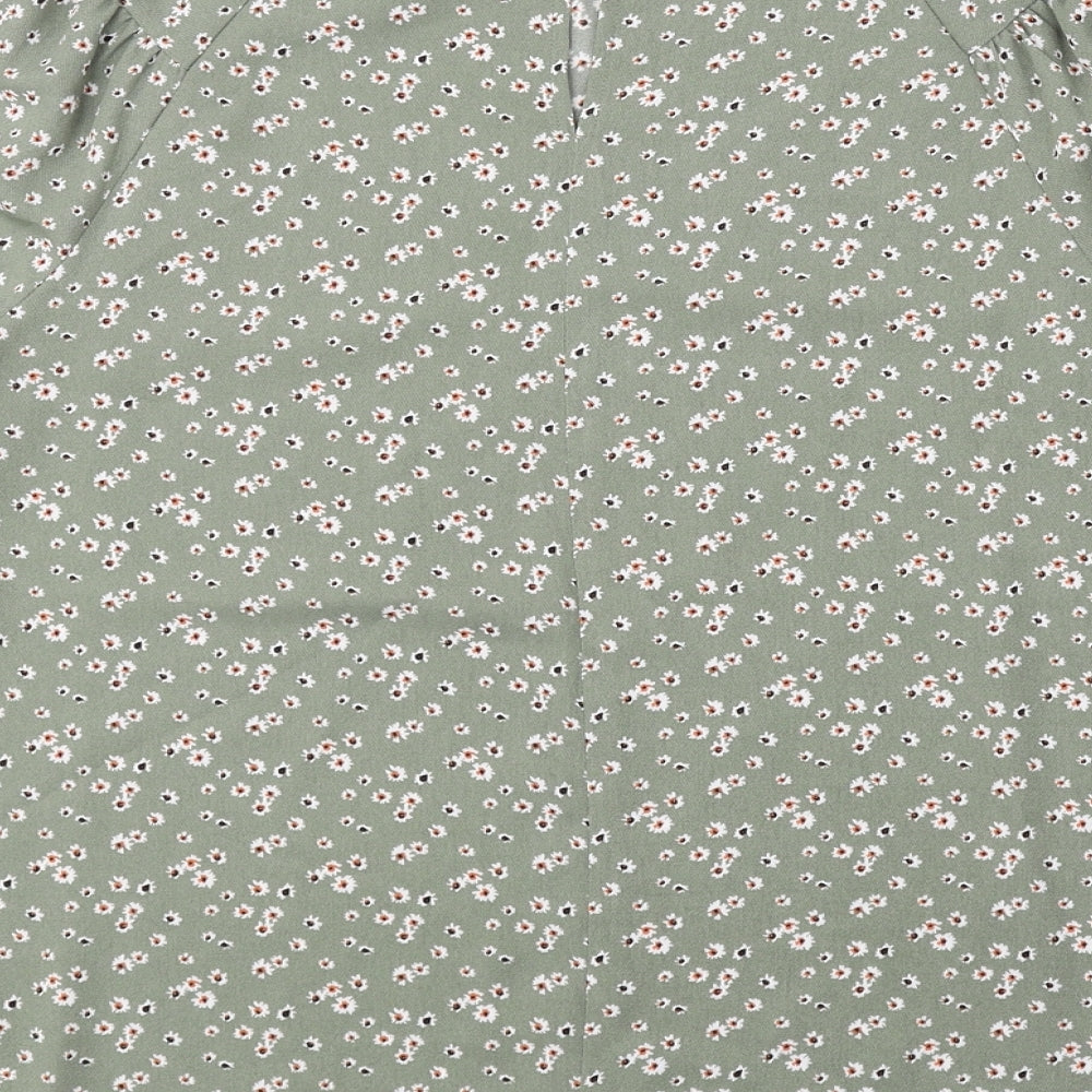 Peacocks Womens Green Floral Polyester Basic Blouse Size 14 Round Neck