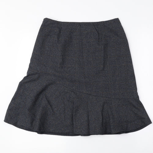Marks and Spencer Womens Blue Plaid Polyester Flare Skirt Size 10 Zip